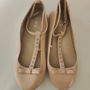 Girls Pink T-Strap Flats with Bow
